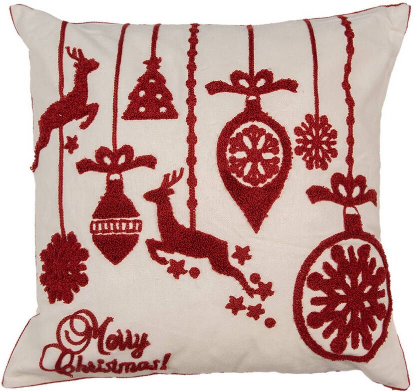 Clayre & Eef Kussenhoes 45x45 cm Wit Rood Polyester Vierkant Kerst Wit