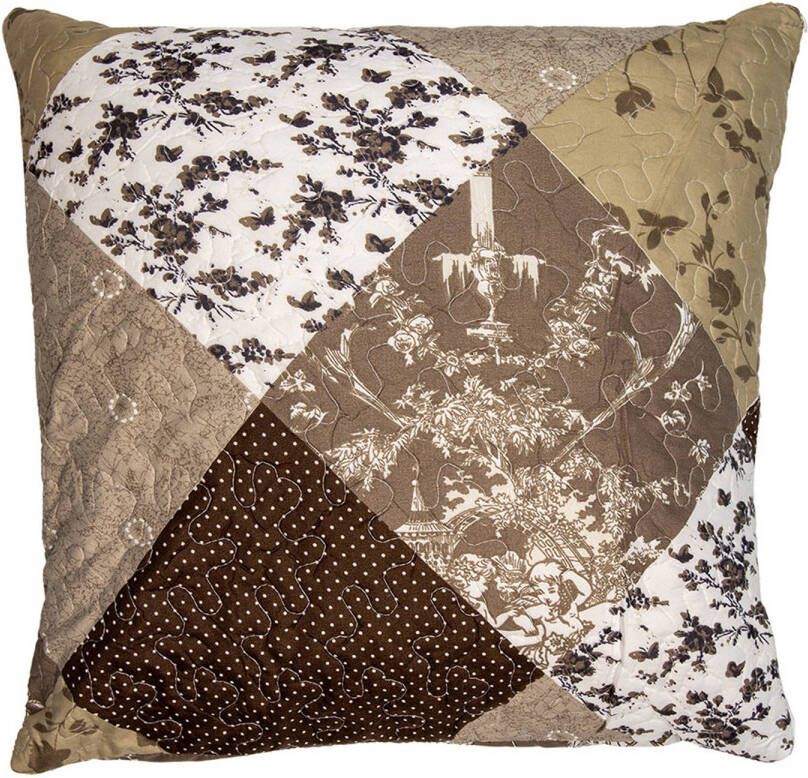 Clayre & Eef Kussenhoes 50x50 cm Bruin Polyester Bloemen Sierkussenhoes Bruin Sierkussenhoes