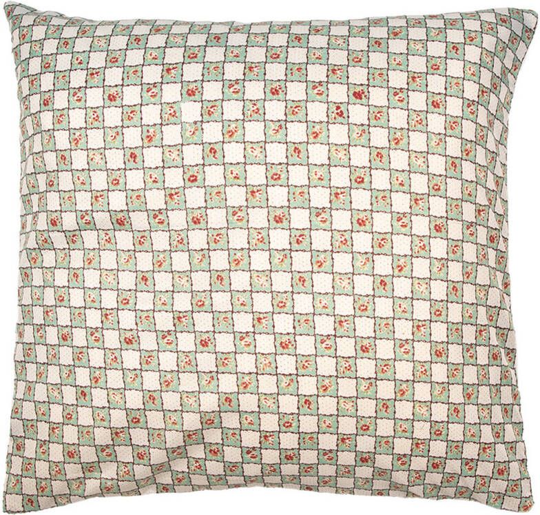 Clayre & Eef Kussenhoes 50x50 cm Groen Beige Polyester Bloemen Sierkussenhoes Groen Sierkussenhoes