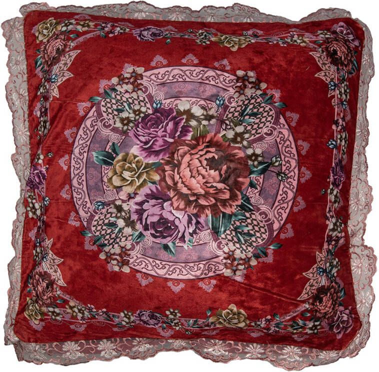 Clayre & Eef Kussenhoes 55x55 cm Rood Synthetisch Vierkant Bloemen Rood