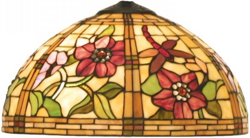 Clayre & Eef LumiLamp Lampenkap Tiffany Ø 40 cm Geel Groen Glas Halfrond Bloemen Glazen Lampenkap Geel Glazen Lampenkap