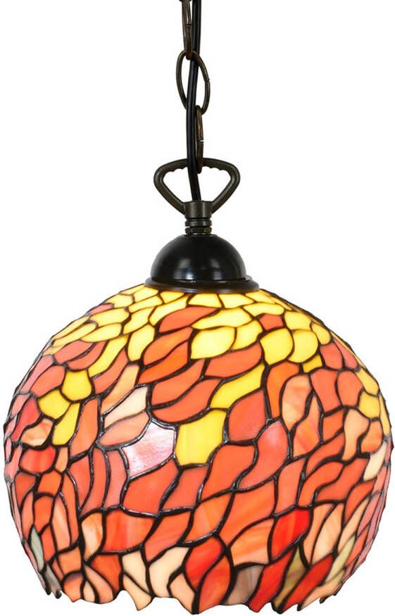 Clayre & Eef LumiLamp Hanglamp Tiffany Ø 24x170 cm Oranje Metaal Glas Rond Hanglamp Eettafel Oranje Hanglamp Eettafel