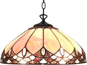 Clayre & Eef Lumilamp Hanglamp Tiffany Ø 39 Cm Beige Bruin Glas Kunststof Rond Hanglamp Eettafel Hanglampen Eetkamer Glas In Lood