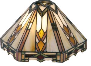 Clayre & Eef Lumilamp Lampenkap Tiffany 26x22x15 Cm Beige Bruin Glas Driehoek Glazen Lampenkap Glas In Lood Beige Glazen Lampenkap