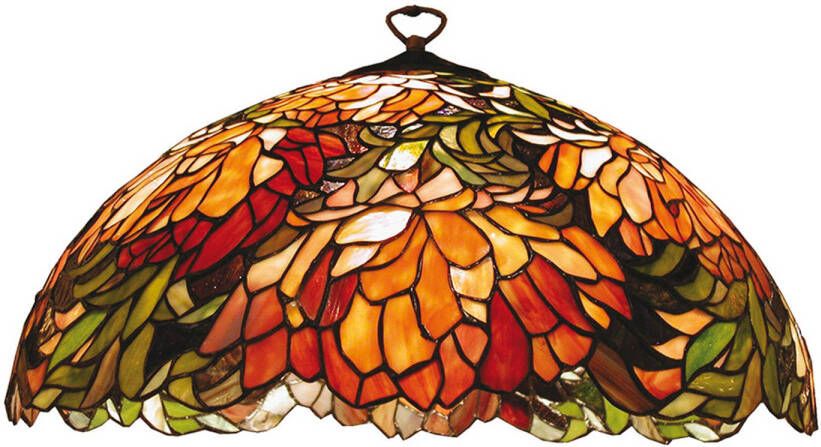 Clayre & Eef LumiLamp Lampenkap Tiffany Ø 50x24 cm Rood Groen Glas Halfrond Bloemen Glazen Lampenkap Rood Glazen Lampenkap