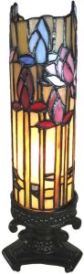 Clayre & Eef Lumilamp Tiffany Tafellamp 15x15x27 Cm Beige Blauw Glas Rechthoek Bloemen Tiffany Lampen Nachtlampje Glas In Lood Beige