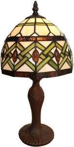 Clayre & Eef LumiLamp Tiffany Tafellamp 21*21*33 cm Meerkleurig Glas in lood Art Deco Tiffany Bureaulamp Tiffany Lampen Tiffany BureaulampTiffany Lampen