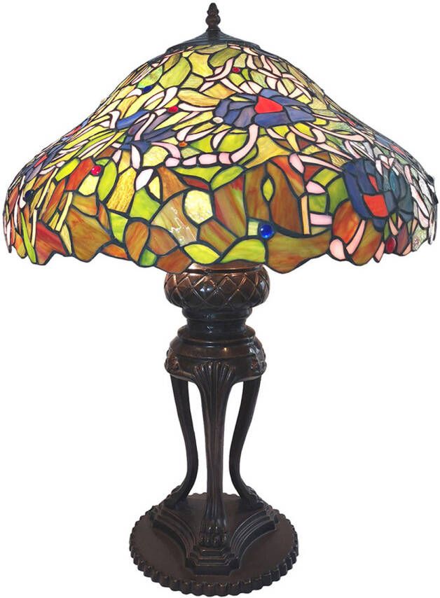 Clayre & Eef LumiLamp Tiffany Tafellamp 5LL-6055 55*85 cm Meerkleurig Kunststof Glas Tiffany BureaulampTiffany Lampen