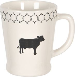 Clayre & Eef Mok 300 ml Beige Zwart Keramiek Rond Koe Theemok Koffiemok Beker Beige Theemok Koffiemok