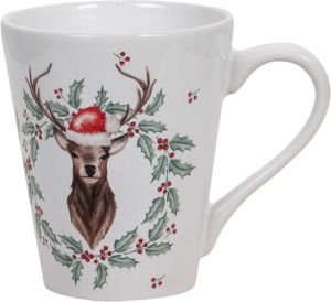 Clayre & Eef Mok 300 ml Wit Keramiek kerst Theemok Koffiemok Beker Wit Theemok Koffiemok