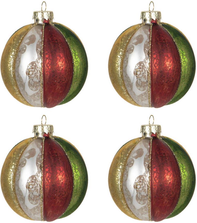 Clayre & Eef Kerstbal Set van 4 Ø 8 cm Rood Groen Glas Rond Kerstboomversiering