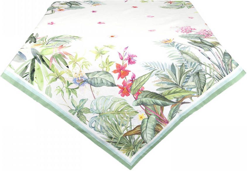 Clayre & Eef Tafelkleed 130x180 cm Wit Groen Katoen Rechthoek Jungle