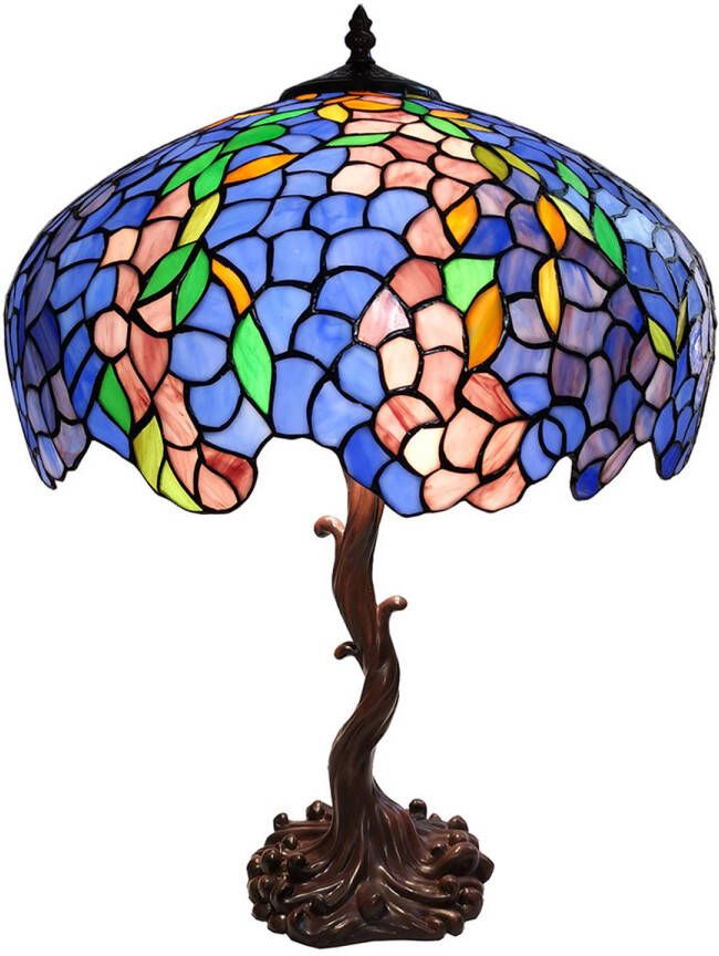 Clayre & Eef LumiLamp Tiffany Tafellamp Ø 50*76 cm Meerkleurig Glas in lood Bloemen Tiffany Bureaulamp Tiffany Lampen Tiffany BureaulampTiffany Lampen
