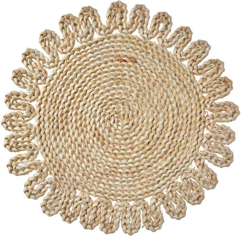 Clayre & Eef Placemat Ø 37 cm Beige Stro Rond Tafelmat Beige Tafelmat