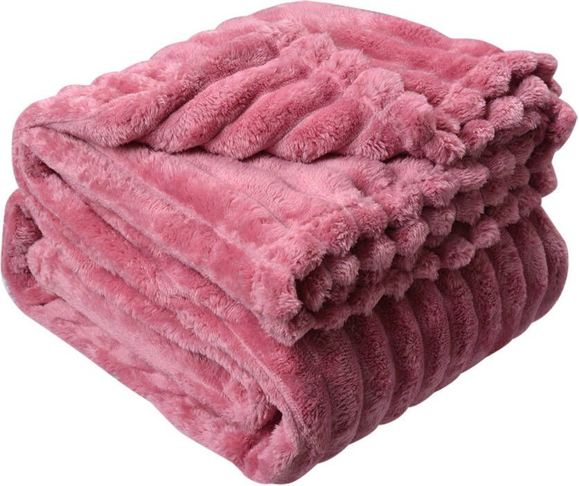 Clayre & Eef Plaid 180x200 cm Roze Polyester Deken Roze Deken