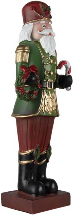 Clayre & Eef Kerstdecoratie Beeld Notenkraker 17*10*47cm Groen Rood Kunststof Decoratief Figuur Decoratieve Accessoires Woonaccessoires