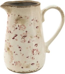 Clayre & Eef Decoratieve Schenkkan 1150 ml Roze Beige Keramiek Bloemen Waterkan Kan