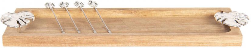 Clayre & Eef serveerplank blad met spiesjes 44*14*4 cm zilverkleurig hout rechthoekig 64359