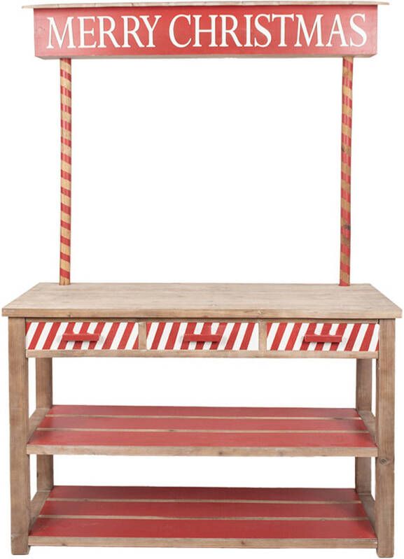 Clayre & Eef Sidetable Kerstkraam 120x47x180 cm Rood Bruin Hout Kerstdecoratie Rood Kerstdecoratie