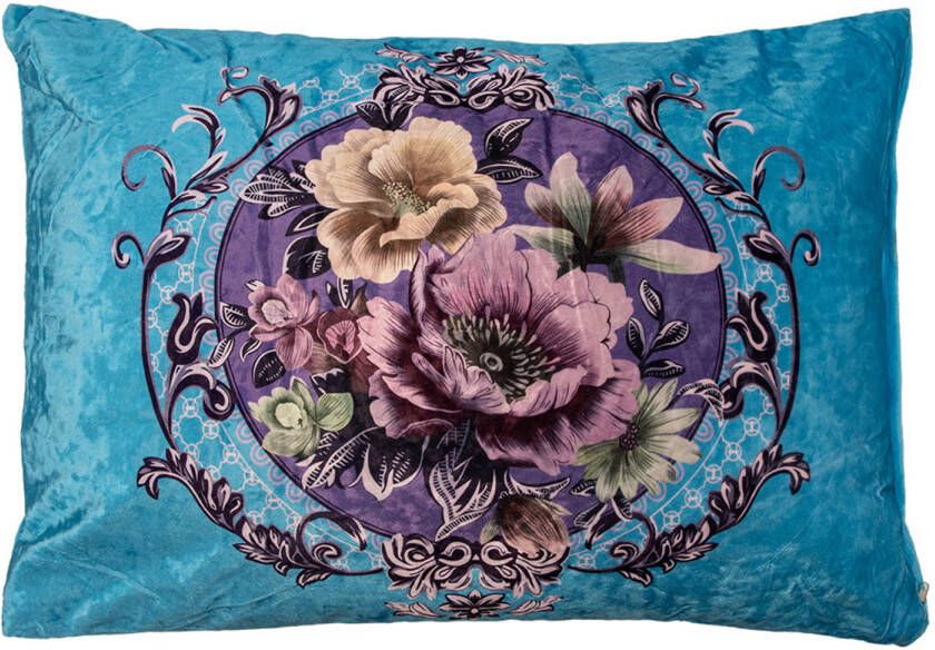 Clayre & Eef Sierkussen 70x50x6 cm Blauw Synthetisch Bloemen Kussenhoes met Kussenvulling Blauw Kussenhoes met