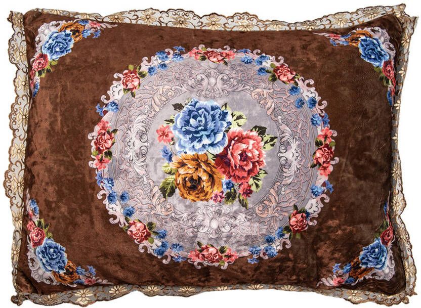 Clayre & Eef Sierkussen 70x50x6 cm Bruin Synthetisch Bloemen Kussenhoes met Kussenvulling Bruin Kussenhoes met