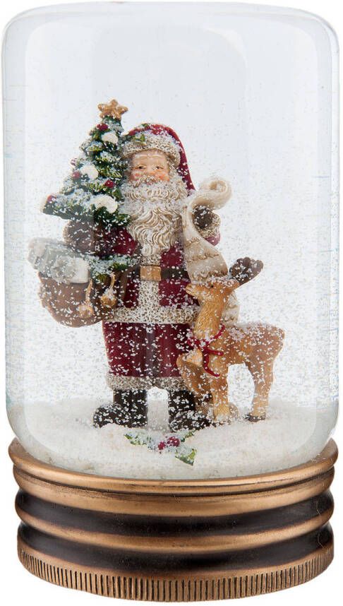 Clayre & Eef Sneeuwbol Kerstman Ø 5x9 cm Rood Glas Rond Snowglobe Kerstdecoratie Kerstversiering