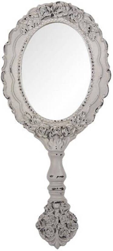 Clayre & Eef Handspiegel 12*28 cm Grijs Kunststof Glas Bloemen Spiegel Decoratie Spiegel