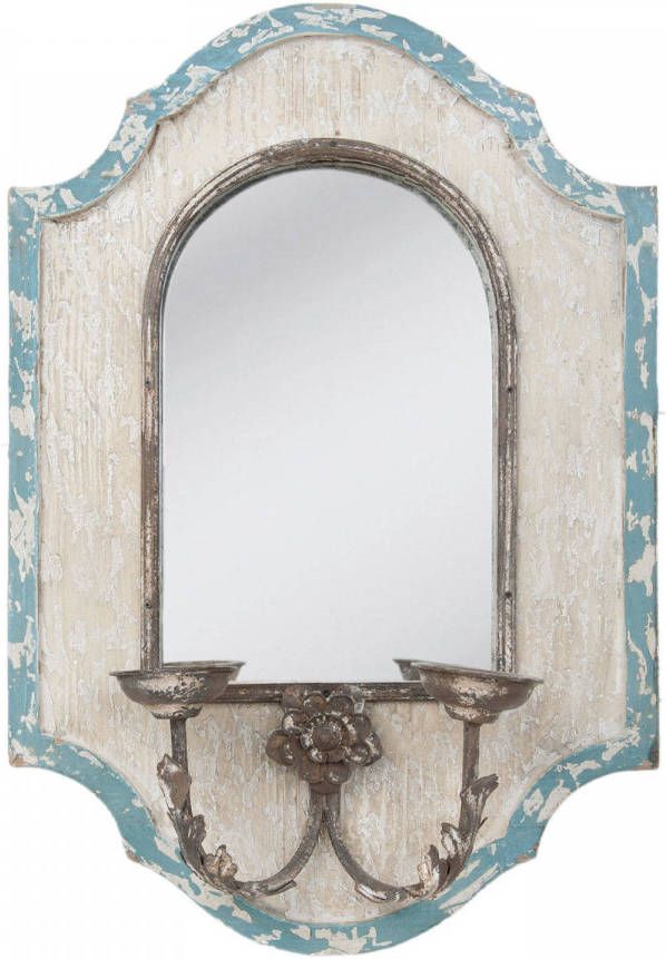 Clayre & Eef Wandspiegel 48*17*70 cm Wit Hout Ovaal Grote Spiegel Muur Spiegel Wand Spiegel