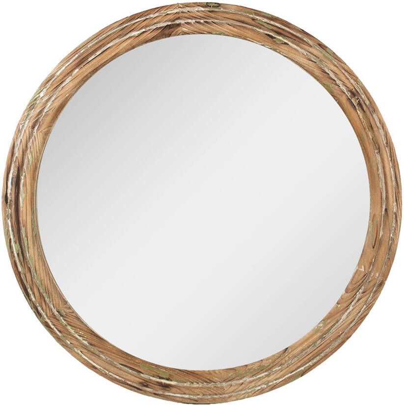 Clayre & Eef Spiegel Ø 60x6 cm Bruin Groen Hout Glas Rond Wandspiegel Bruin Wandspiegel