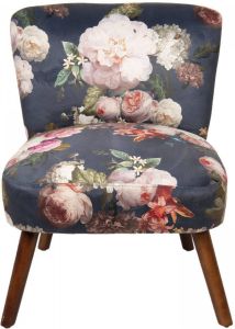Clayre & Eef Fauteuil 51*61*77 cm Grijs Beige Hout Textiel Rechthoek Bloemen Woonkamer stoel Relax stoel binnen