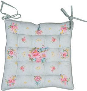 Clayre & Eef Stoelkussen Foam 40x40 Cm Groen Katoen Vierkant Bloemen Zitkussen Tuinkussen Tuinstoelkussen Groen