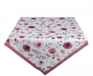 Clayre & Eef Tafelkleed 100x100 cm Wit Roze Katoen Vierkant Rozen