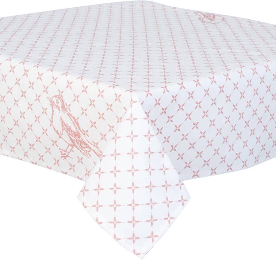 Clayre & Eef tafelkleed 100x100 cm wit roze katoen 100% katoen