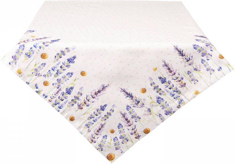 Clayre & Eef Tafelkleed 150x250 cm Wit Paars Katoen Rechthoek Lavendel
