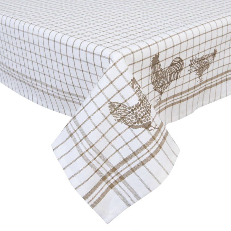 Clayre & Eef tafelkleed 150x250 cm wit beige katoen 100% katoen