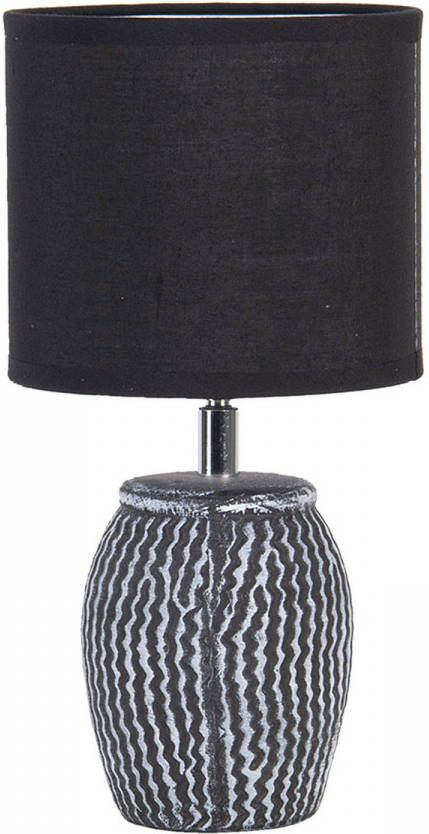 Clayre & Eef Tafellamp Ø 15*26 cm E27 Zwart Grijs Kunststof Bureaulamp Nachtlampje BureaulampNachtlampje