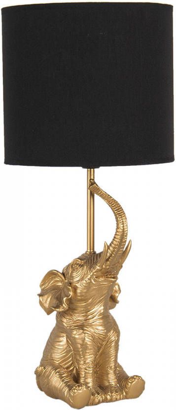 Clayre & Eef Tafellamp Olifant Ø 20*46 cm E27 Goudkleurig Zwart Kunststof Bureaulamp Nachtlampje BureaulampNachtlampje