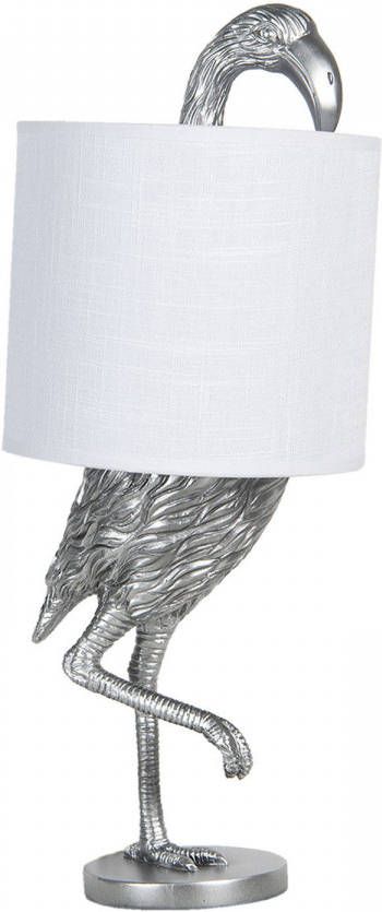 Clayre & Eef Tafellamp Ø 20*50 cm E27 Wit Kunststof Flamingo Rond Bureaulamp Nachtlampje BureaulampNachtlampje