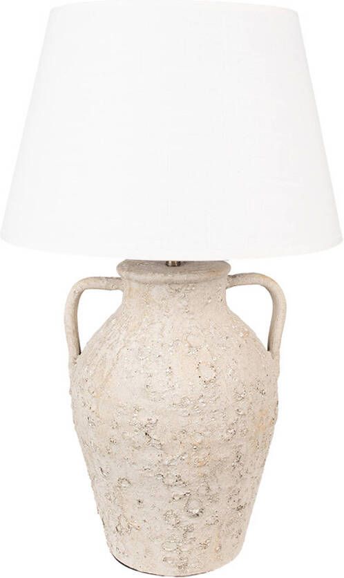 Clayre & Eef Tafellamp Ø 40x65 cm Beige Terracotta Bureaulamp Beige Bureaulamp