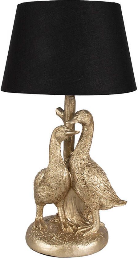 Clayre & Eef Tafellamp Eend Ø 20x37 cm Goudkleurig Zwart Polyresin Bureaulamp Goudkleurig Bureaulamp