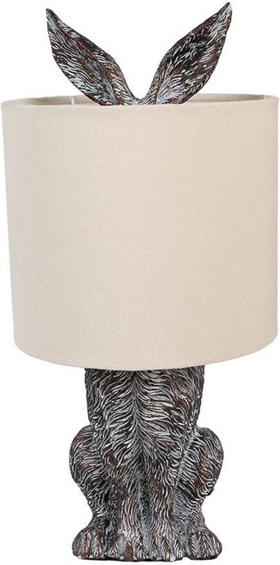 Clayre & Eef Tafellamp Konijn Ø 20x43 cm Bruin Beige Kunststof Bureaulamp Bruin Bureaulamp