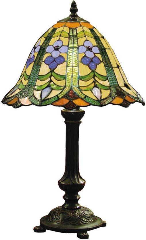 Clayre & Eef tafellamp met tiffanykap compleet 48 x ø 30 cm bruin groen blauw multi colour ijzer glas