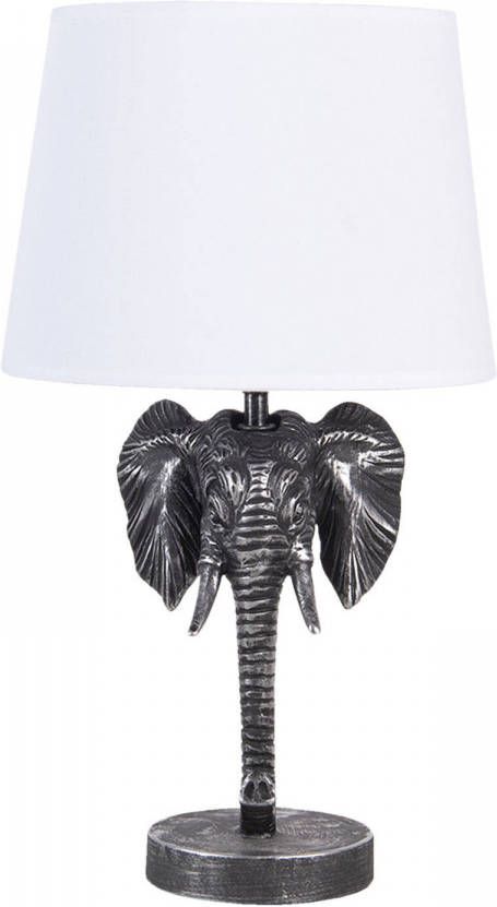 Clayre & Eef Tafellamp Olifant 23*23*41 cm E27 Zwart Wit Kunststof Bureaulamp Nachtlampje BureaulampNachtlampje