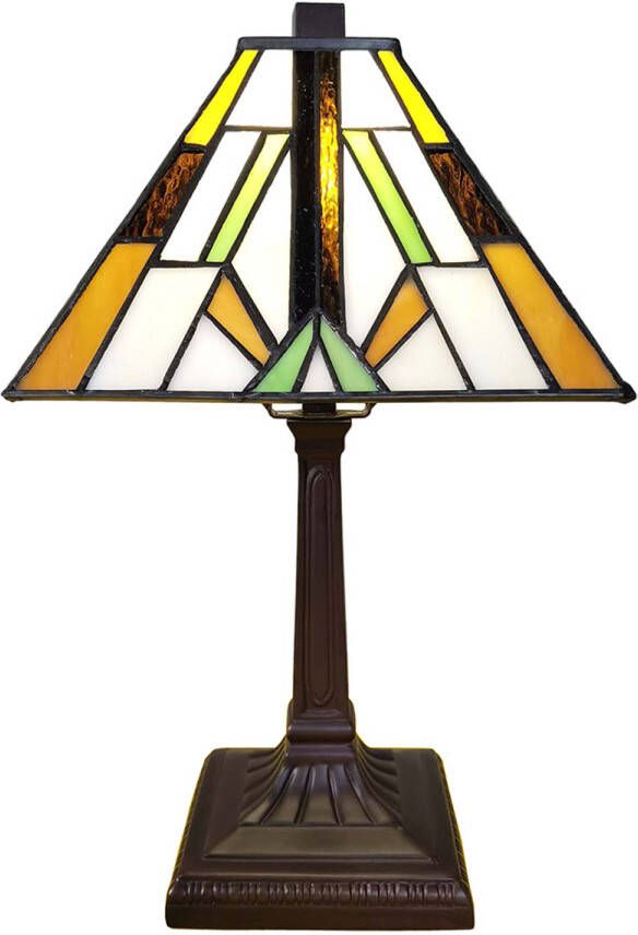 HAES deco Tiffany Tafellamp 20x20x34 cm Bruin Kunststof Glas Tiffany Bureaulamp Tiffany Lampen Glas in Lood