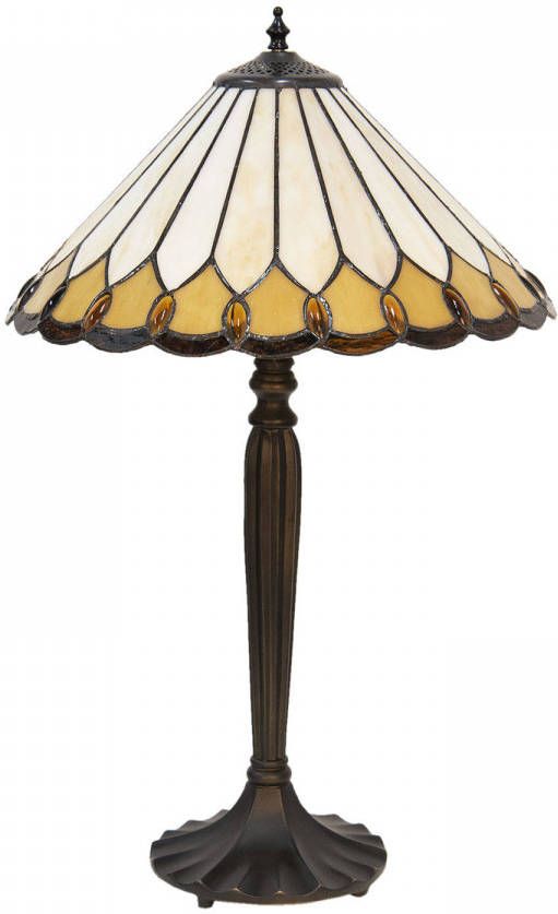 Lumilamp Tiffany Tafellamp Ø 40*62 cm E27 max 2*60W Beige Wit Glas in lood Art Deco Tiffany Bureaulamp Tiffany Lampen Tiffany BureaulampTiffany Lampen
