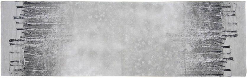 Clayre & Eef Tafelloper 41x140 cm Grijs Polyester Boom Tafelkleed Grijs Tafelkleed