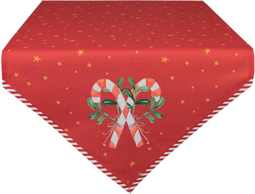 Clayre & Eef Tafelloper Kerst 50x160 cm Rood Katoen Zuurstok kerst Tafelkleed Rood Tafelkleed