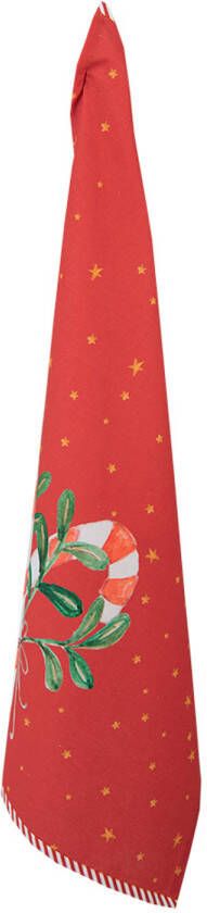 Clayre & Eef Theedoek 50x70 cm Rood Katoen Rechthoek Zuurstok kerst Keukenhanddoek Rood Keukenhanddoek