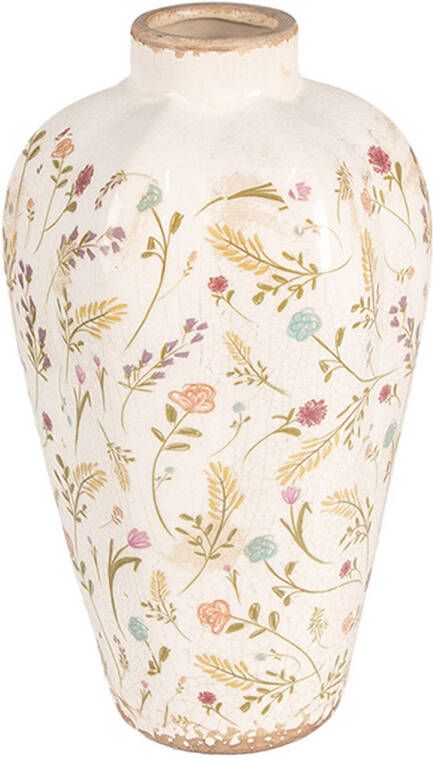 Clayre & Eef Vaas Ø 17x30 cm Beige Roze Keramiek Bloemen