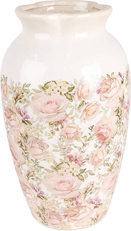 Clayre & Eef Vaas Ø 21x37 cm Beige Roze Keramiek Rozen